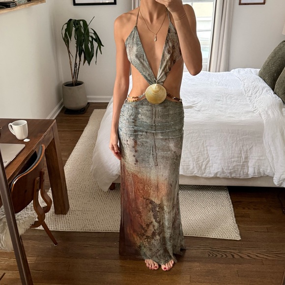 Jaded London Dresses & Skirts - Jaded London - Vida Backless Maxi Dress With Shell Trim in Marine small
